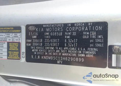 2017 Kia Sedona Lx from USA, damaged, VIN KNDMB5C13H6290899
